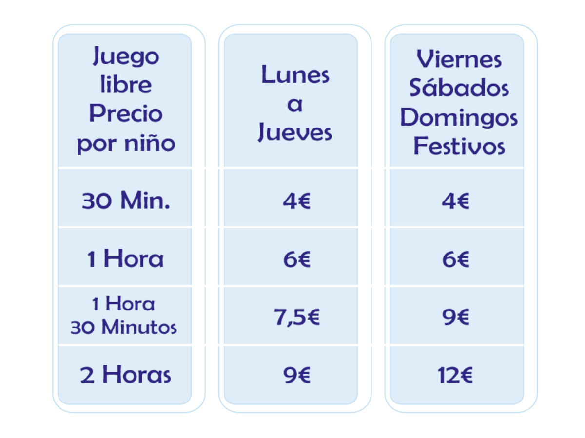 Tarifas Juego Libre tarifas juego libre